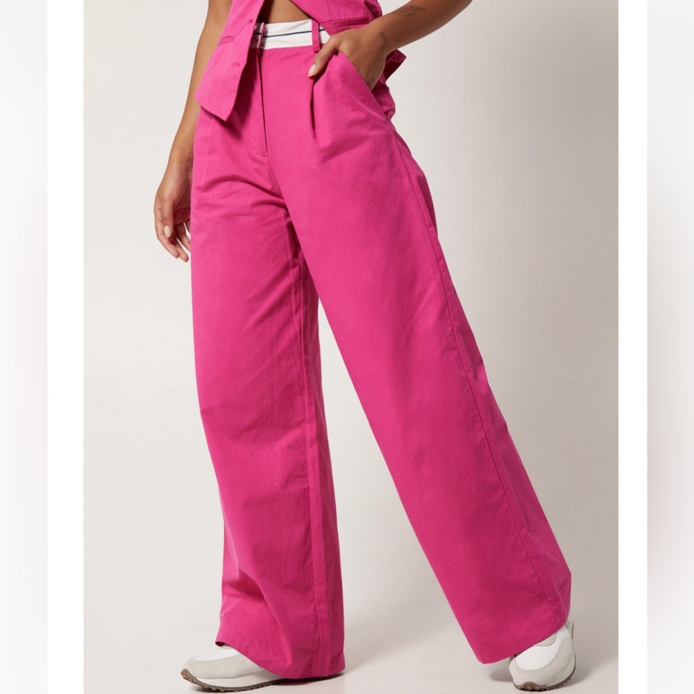Nasty Gal Poplin Wide Leg Trousers w/ waist detail